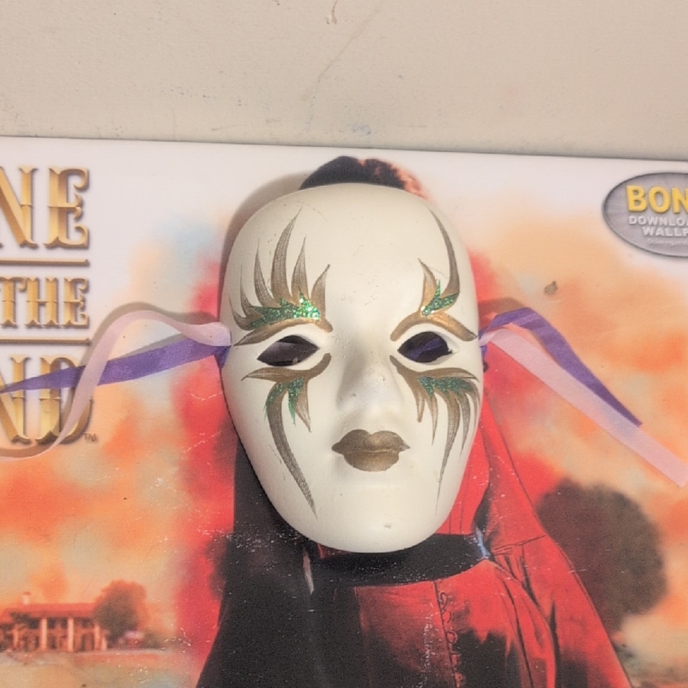 Vintage Mardi Gras/Harlequin Hand Painted Wall Face Mask 90's Purple Gold Green